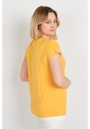 Sistas Kadın Düşük Kol Tek Cep Detaylı Bisiklet Yaka Bluz 24107 Sarı Sari
