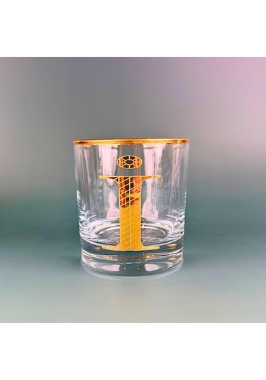 Perlotus İ Harfli Gold Altın Yaldızlı Viski Kadeh Bardak Jumbo Serisi Şeffaf
