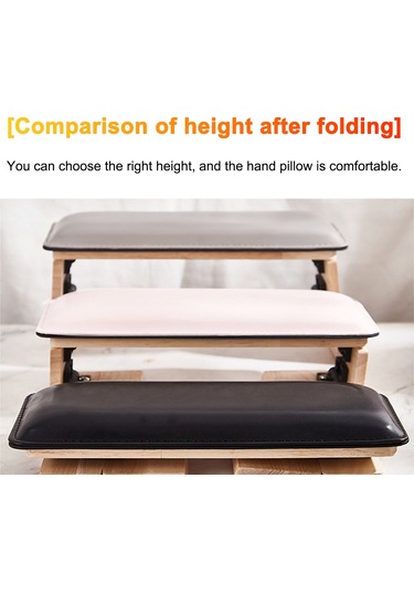 Yifomall Deri Masa Üstü Manikür Yastığı, Katlanabilir, 3 Seviyeli Ahşap Tasarım, Beyaz Renk