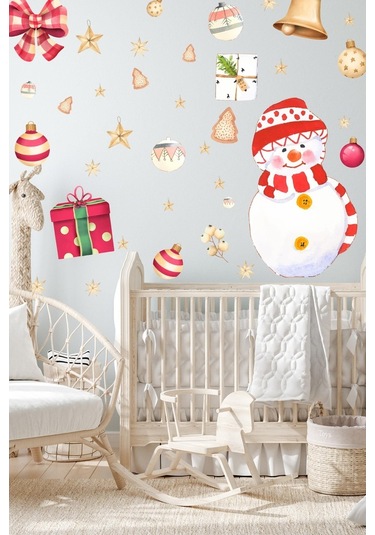 MSticker Yılbaşı Sticker Kardan Adam Ve Yeni Yıl  Çocuk Odası Sticker Seti