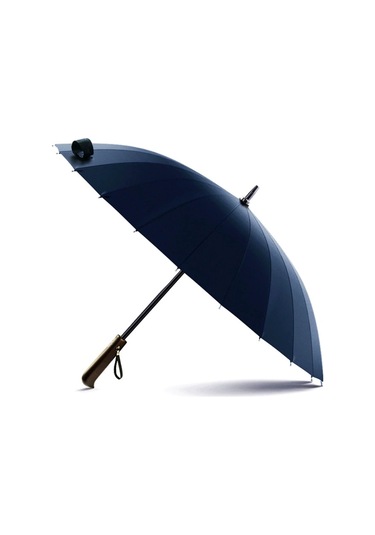 Teltree Erkeklere Özel Dayanıklı Rüzgarlı Yağmurda Korumalı 77 Cm Uzun Saplı Mavi Şemsiye - Cam Fiber İskeleti, 210t Kadife Kumaş, Ahşap Kollü