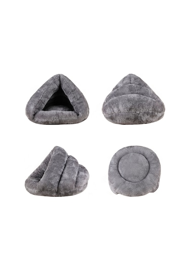 Geekyou Büyük Boy Gri Kışlık Yarım Kapalı Isınabilir Kedi Köpek Yatağı - Evcil Hayvanlar İçin Sıcak Ve Konforlu Yuva