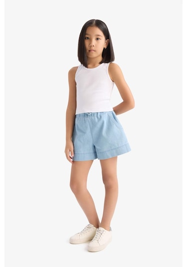 Defacto Kız Çocuk Beli Lastikli Jean Şort B6386a825smnm39 Mavi