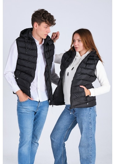 Everest Kadın Jel Dolgu Kapüşonlu Unısex Şişme Yelek Siyah