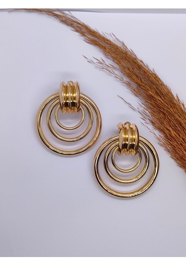 Sapphire Store Gold Renk 3 Halka Küpe Altın