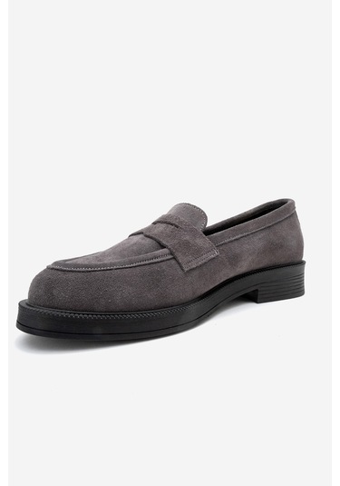 Pline Füme Süet Hakiki Deri Kadın Loafer Ayakkabı Füme