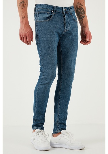 Buratti Streç Pamuklu Slim Fit Normal Bel Dar Paça Jeans Erkek Kot Pantolon 1115S60Napoli Mavi