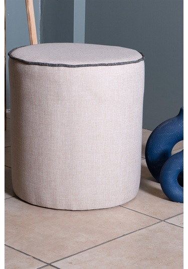 VALERİA KREM KETEN KUMAŞ YUVARLAK PUFF &BENCH&KOLTUK&TABURE&POFUDUKYATAK ODASI PUF MODELLERİ