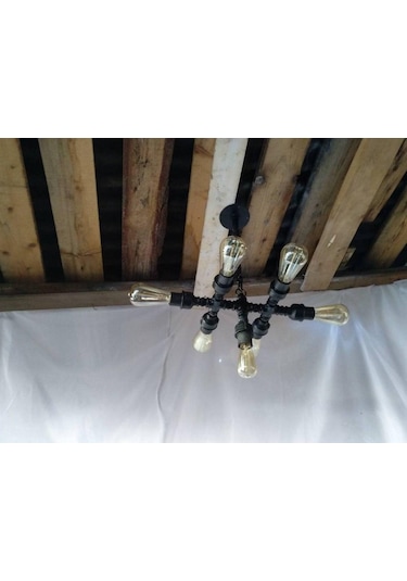 Demir Boru Tavan Lambası, Endüstriyel Malzeme Rustik Tavan Avize Siyah