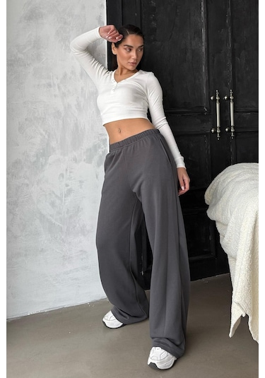 Madmext Füme Bol Paça Kadın Eşofman Altı Mg2279 Füme