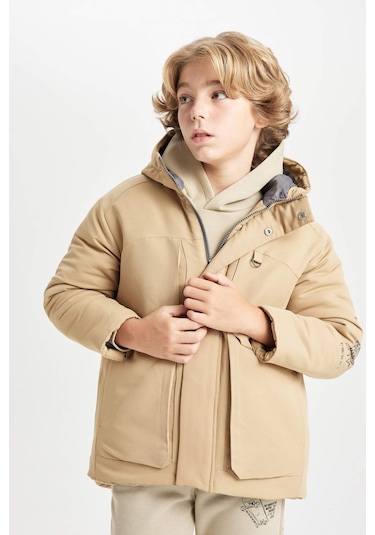 DeFacto Erkek Çocuk Su İtici Kapüşonlu Polar Astarlı Parka C9077A824WNBG395