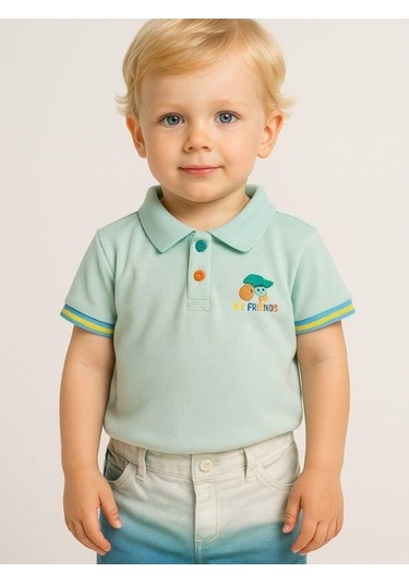Zekids Erkek Bebek Yakalı Renkli Düğmeli T-shirt-15694 Mint