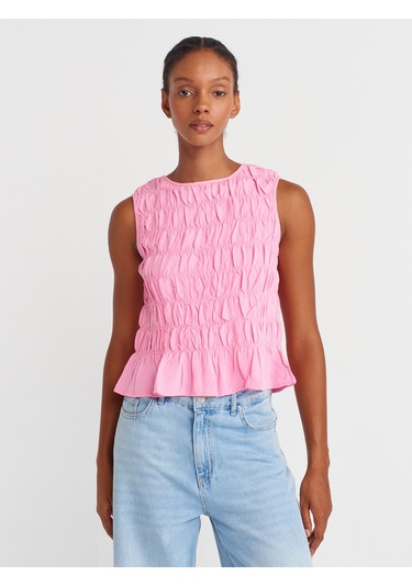 Dilvin 50845 Kolsuz Crop Bluz-pembe Pembe