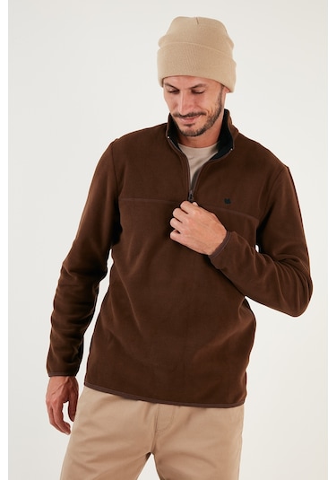Buratti Slim Fit Anti-Pilling Tüylenme Yapmayan Bato Yaka Kışlık Şardonlu Erkek Polar 5906001 Kahve
