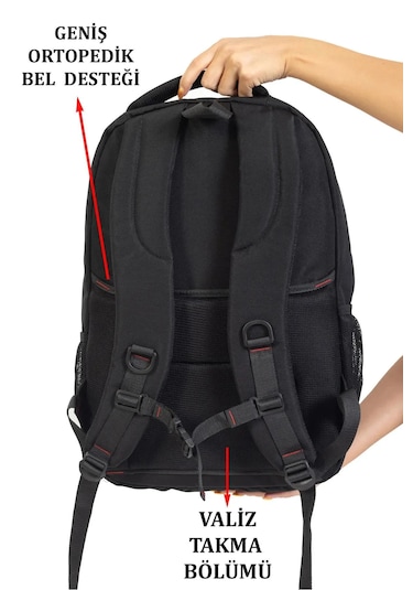 Laptop Sırt Çantası 17" Inç Tablet Usb Bölmeli Siyah