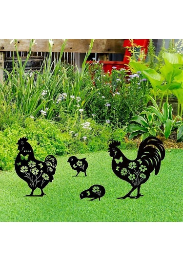 Metal Horoz At Yavru Kedi Yavru Köpek Kazıklar Açık Bahçe Çim Patio Dekorasyonhoroz