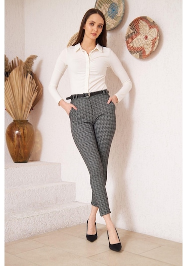 Darlin Moda Siyah Zigzag Desenli Slim Fit Pantolon Dm3000 Siyah