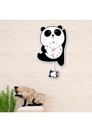 Homyl Panda Sarkaçlı Duvar Saati Sessiz Saat Akrilik Karikatür Stil B