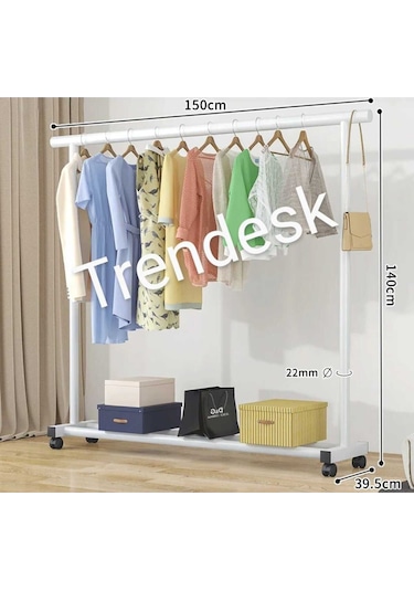 Metal Siyah Konfeksiyon Askısı Ayaklı Askılık Elbise Askılığı Tekerlekli 150 140cm Siyah