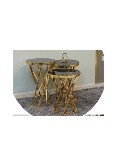 Mim Siyah Mermer - Gold Yelpaze Zigon Sehpa Siyah Mermer - Gold