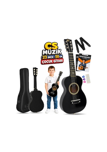 Fourtune Loki T-80BK 6 Telli Siyah Çocuk Gitarı Gerçek Ağaç