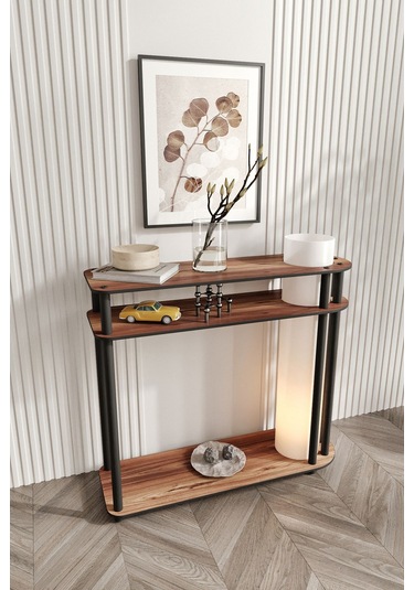 Ravilo Caprio Dresuar Dekoratif Raflı Lambader Ceviz Ceviz