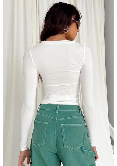 Madmext Beyaz Bisiklet Yaka Basic Uzun Kollu Body Mg1701-beyaz Beyaz