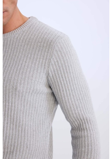 DeFacto Standart Fit Bisiklet Yaka Dokulu Triko Kazak E0811AXNSGR110