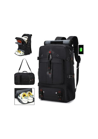 Chuangyinshop Siyah Erkekler İçin 17.3 İnç Laptop Çantası Büyük Kapasiteli Ayakkabı Bölmeli Omuz Çantası Pudra