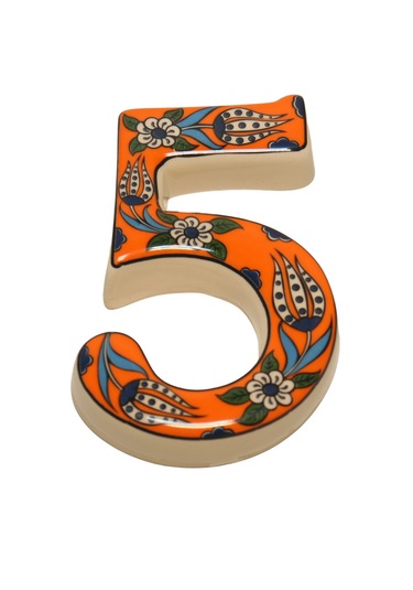 Seramik Kapı Adres Numaraları (0-9) Turuncu Lale Desen