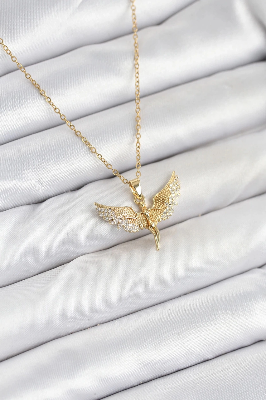 316l Çelik Zincir Gold Renk Melek Model Kadın Kolye Çok Renkli