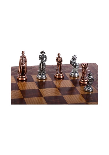 Orta Boy Metal İngiliz Satranç Takımı Antik Ve El Yapımı Masif Ahşap Sandıklı Satranç Tahtası