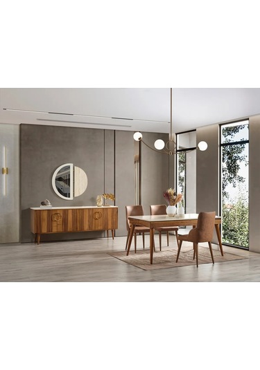 Luna Yemek Odası Takımı Yemek Masası + 4 Adet Sandalye Kahverengi