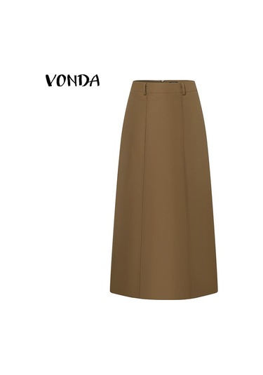 Vonda Kadın Cep A Etek Fermuar Düz Renk Uzun Yarım Etek Yeşil