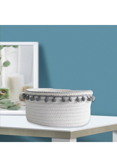 Suntek Güzel Yumuşak Depolama Sepeti Dokuma Pamuk İpliği Yün Gri Peluş Top Gri