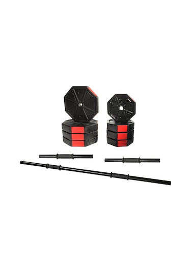 Tan Spor 60 KG Dambıl Halter Ağırlık Düz Bar Seti Kırmızı Kapaklı 150 CM