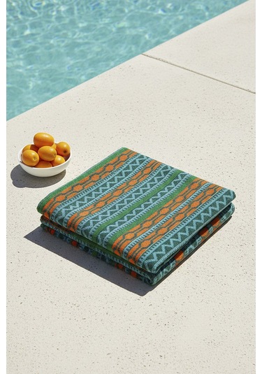 Turkuaz Sahara %100 Pamuklu Plaj Havlusu 70x140 Cm Çok Renkli
