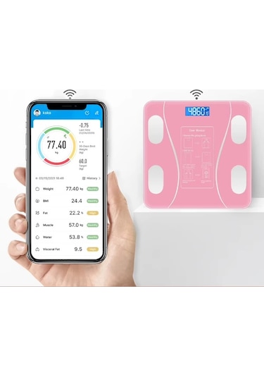 Pembe Renk Bluetooth Özellikli Akıllı Tartı Çok Renkli