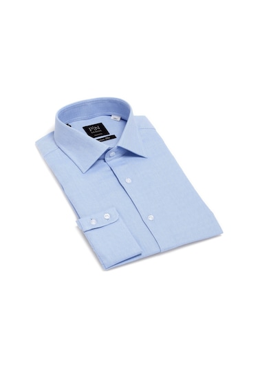 Pıngömlek Kensıngton Herringbone Mavi Cepsiz Erkek Gömlek Mavi