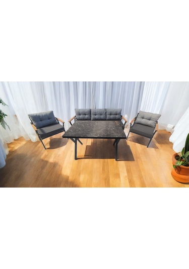 Pi Locca Bahçe Balkon Mobilyası Antrasit Gri 3+1+1 Perla Masa Antrasit - Gri