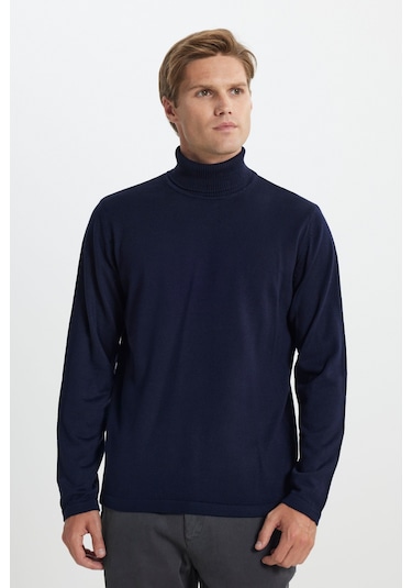 AC&Co / Altınyıldız Classics Standart Fit Normal Kesim Tam Balıkçı Yaka Pamuklu Erkek Triko - Lacivert