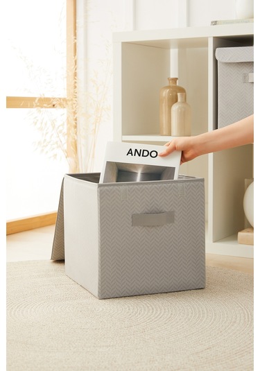 Ocean Home Textile 2'li Gri Balıksırtı Kapaklı Kutu Set 30 x 30 x 30 cm