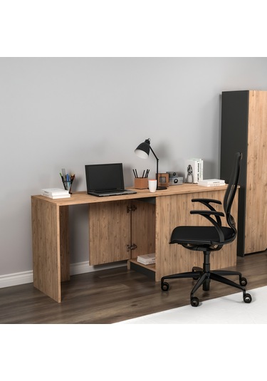 Arnetti Akser Dolaplı Geniş Çalışma Bilgisayar Masası Atlantik Çam Antrasit - Akser