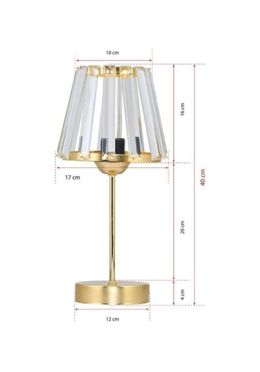 Kristal Cam Başlıklı Metal Ayaklı Gold Abajur Yatak Odası Gece Lambası Oturma Odası Aydınlatma Gold
