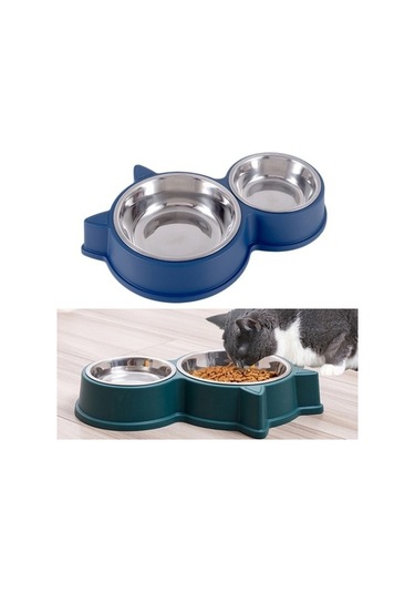 Dm Cbtx Pet Kedi Kulakları Paslanmaz Çelik Çift Kase, İkili Kase Seti