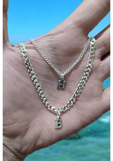 Modagümüşevi 925 Ayar Gümüş Harfli Çift Bilekliği