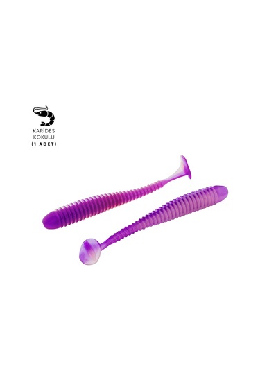 Silikon Kurt Yem - 4,2g 105mm - Turna/levrek Silikonu - 1 Adet - Mor/beyaz - Karides Kokulu