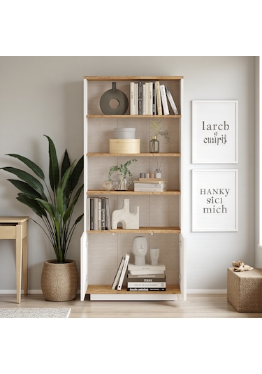 Robin Home Çalışma Masası + Kitaplık 2'li Set Çam- Beyaz Beyaz