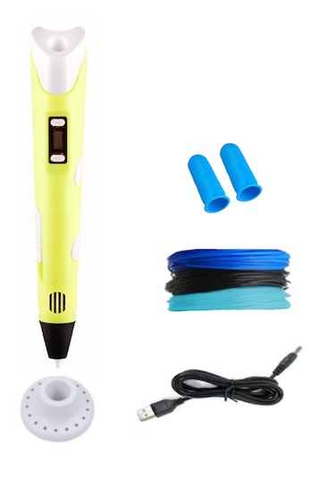 Sarı 3D Kalem 3D Pen Yazıcı Kalem – 3 Adet 3 Metrelik PLA Filament (Toplam 9M) + USB Kablo