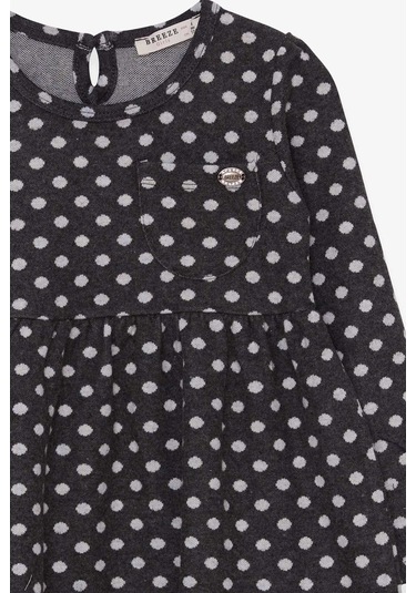 Kız Çocuk Uzun Kollu Elbise Puantiye Desenli Füme (4-8 Yaş)